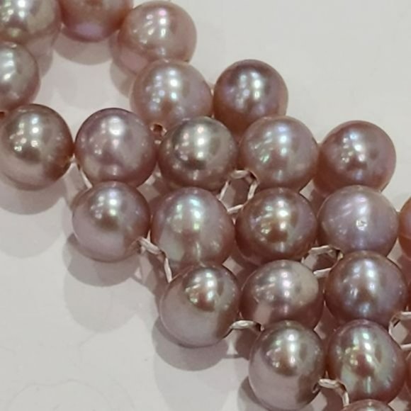 5 Row Strand Lavender Cultured Freshwater Pearl Choker Necklace With 925S Clasp - Picture 7 of 10